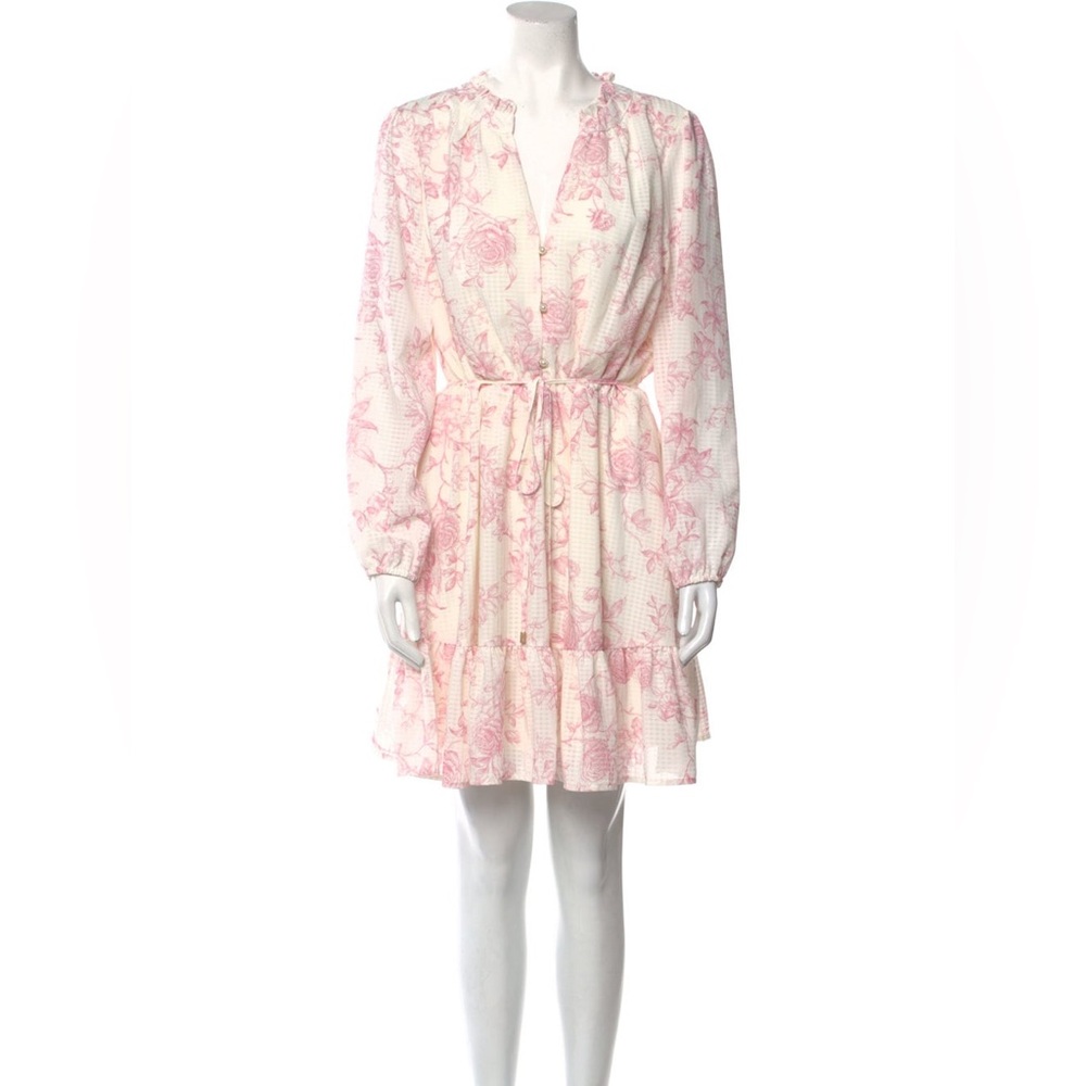 Joie Pink White Floral Long Sleeve Tiered Belted Mini Dress Size Small